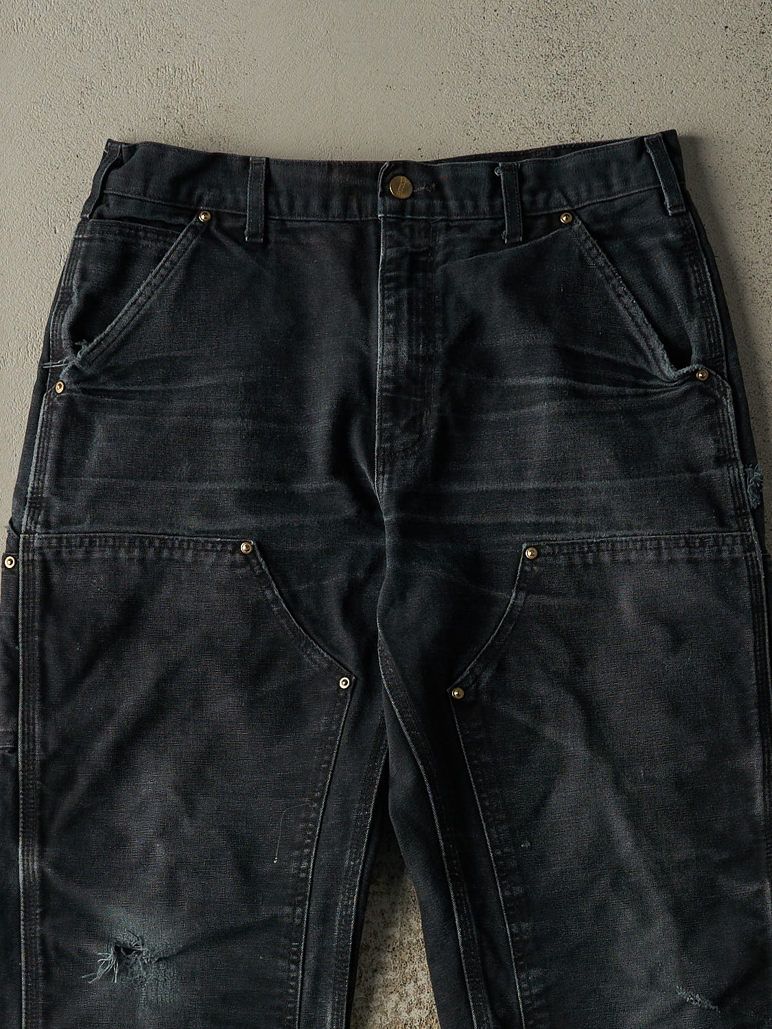 Vintage 90s Faded Black Carhartt Double Knee Carpenter Pants (33x30)