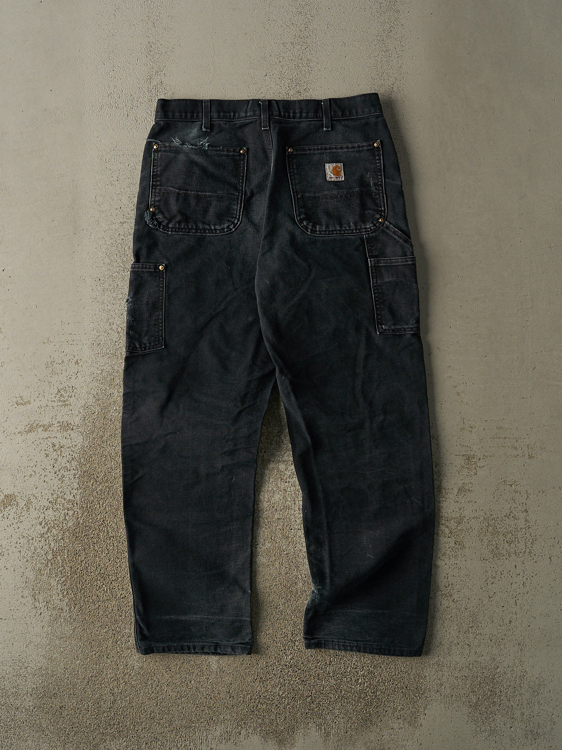 Vintage 90s Faded Black Carhartt Double Knee Carpenter Pants (33x30)