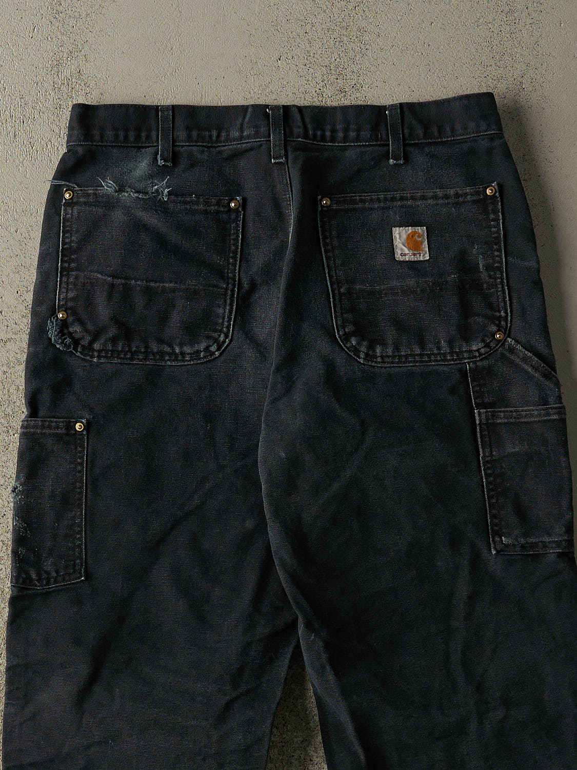 Vintage 90s Faded Black Carhartt Double Knee Carpenter Pants (33x30)
