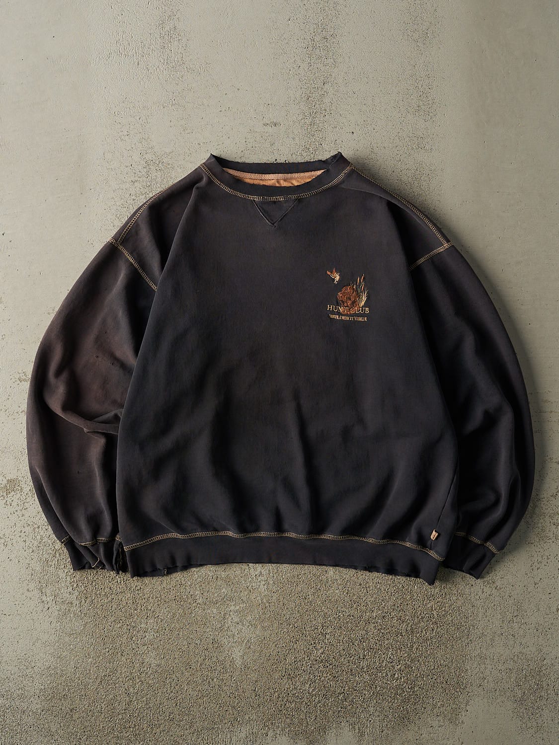 Vintage 90s Faded Black Hunt Club Embroidered Crewneck (XL)
