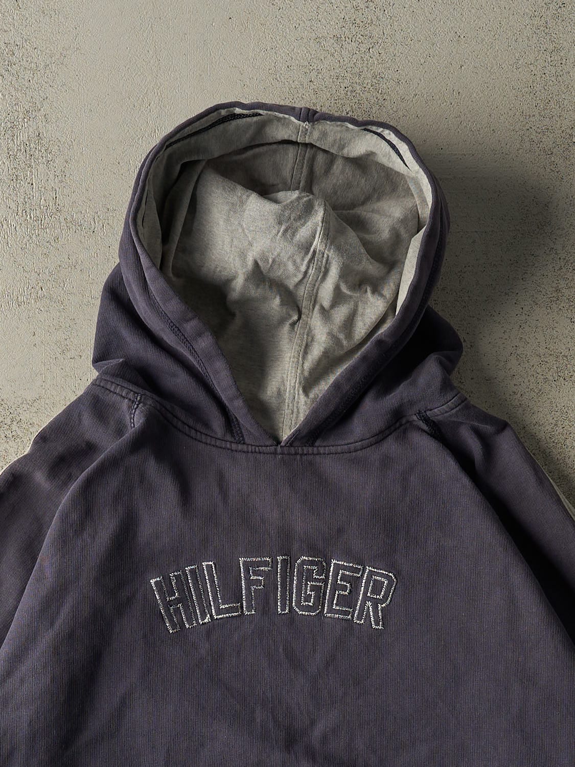 Vintage 90s Sun Faded Navy Tommy Hilfiger Embroidered Hoodie (XXL)