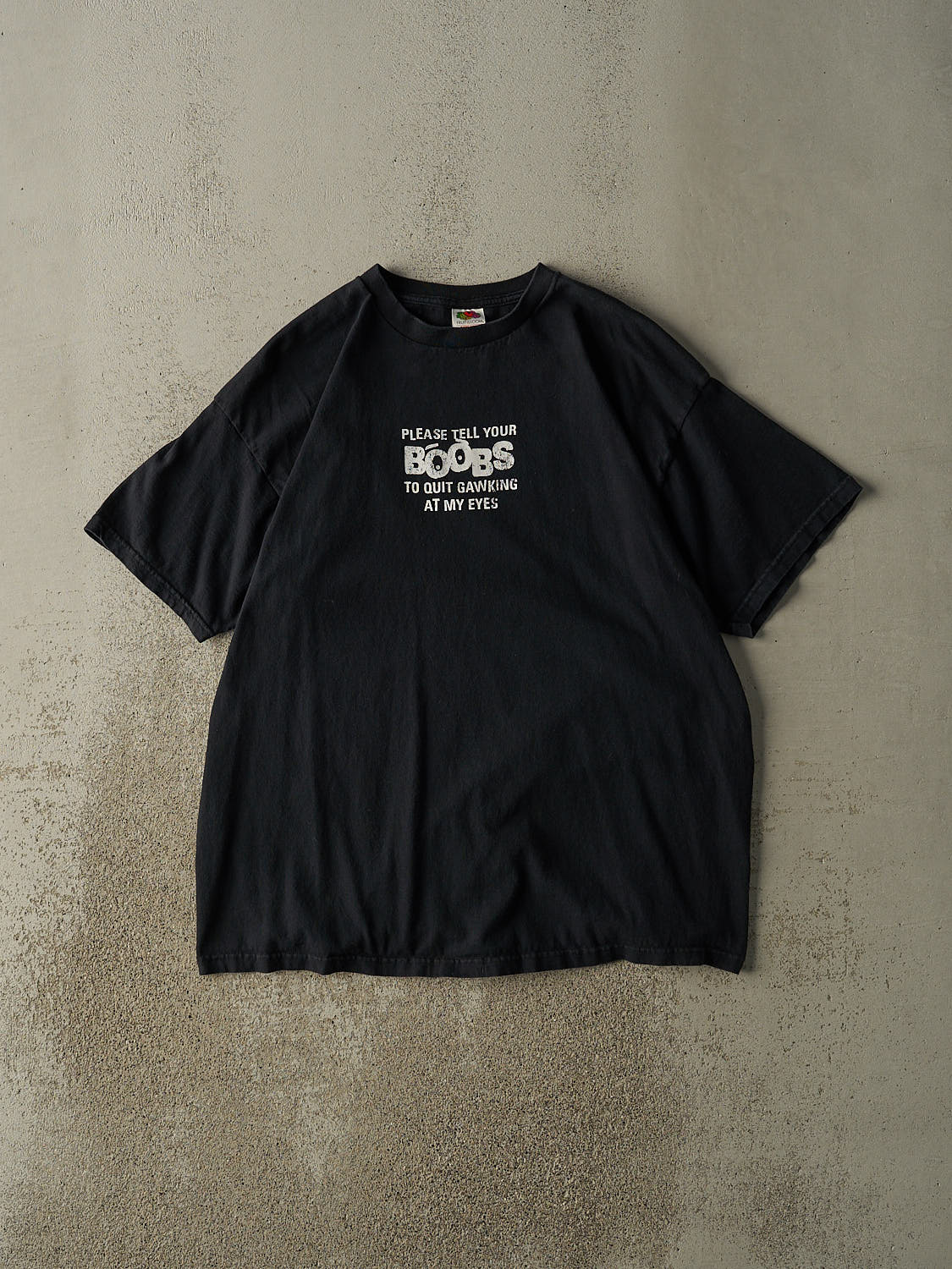 Vintage Y2K Black "Tell Your Boobs" Slogan Tee (XL)