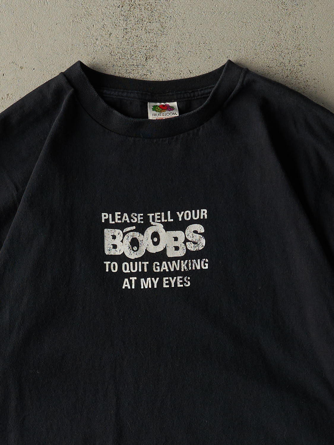 Vintage Y2K Black "Tell Your Boobs" Slogan Tee (XL)