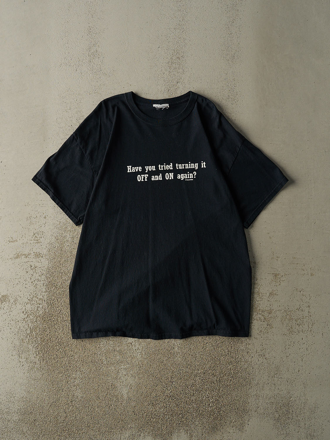 Vintage Y2K Black "Have You Tried Turning It Off" Slogan Tee (XL)