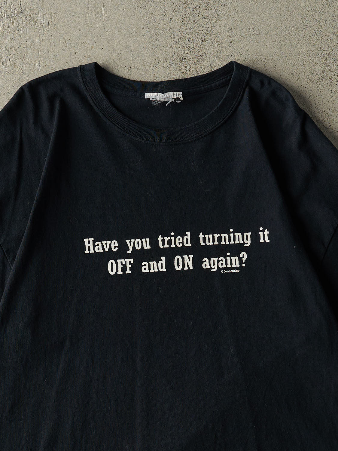 Vintage Y2K Black "Have You Tried Turning It Off" Slogan Tee (XL)