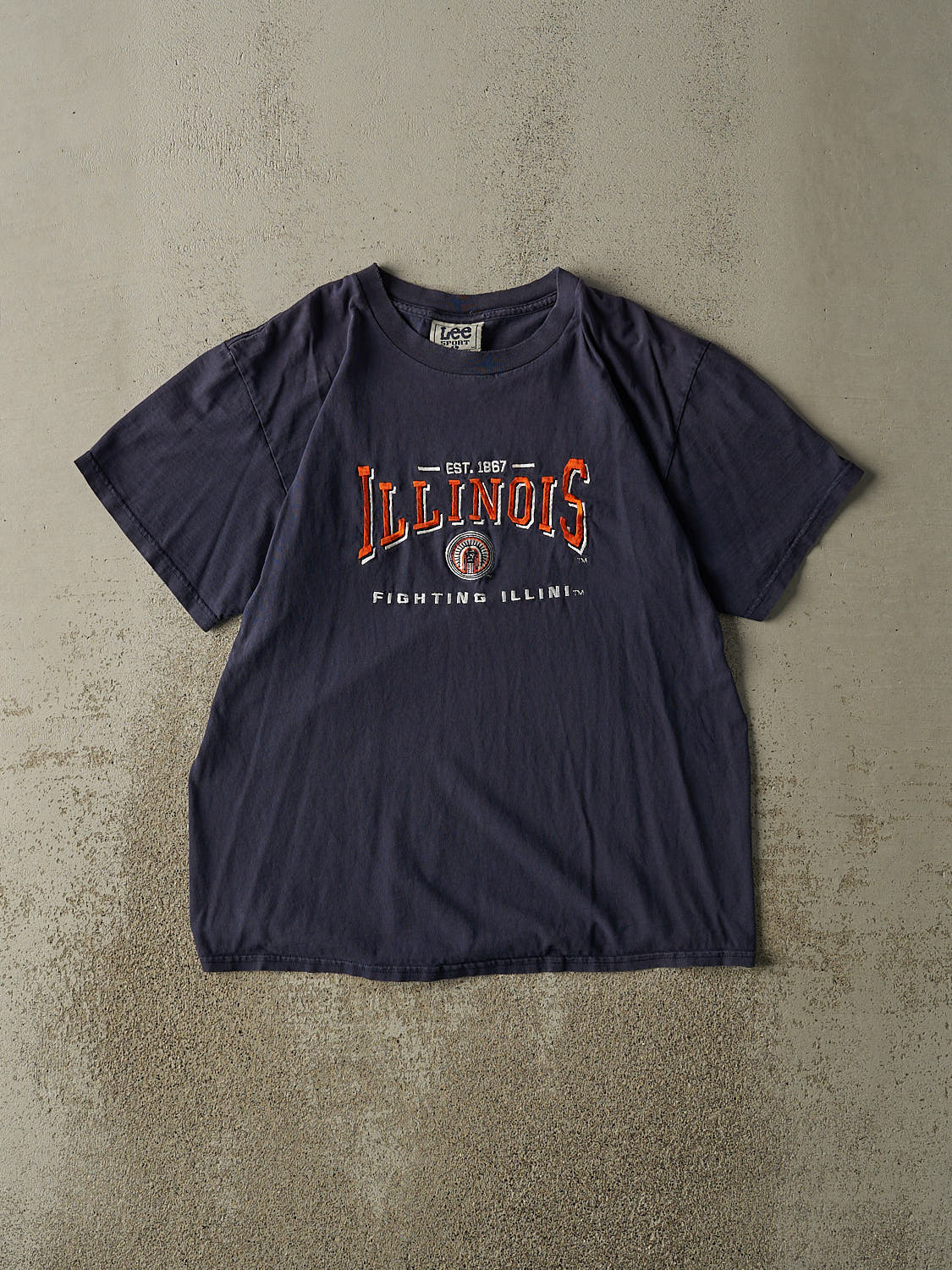 Vintage 90s Sun Faded Navy Illinois Fighting Illini Tee (M/L)
