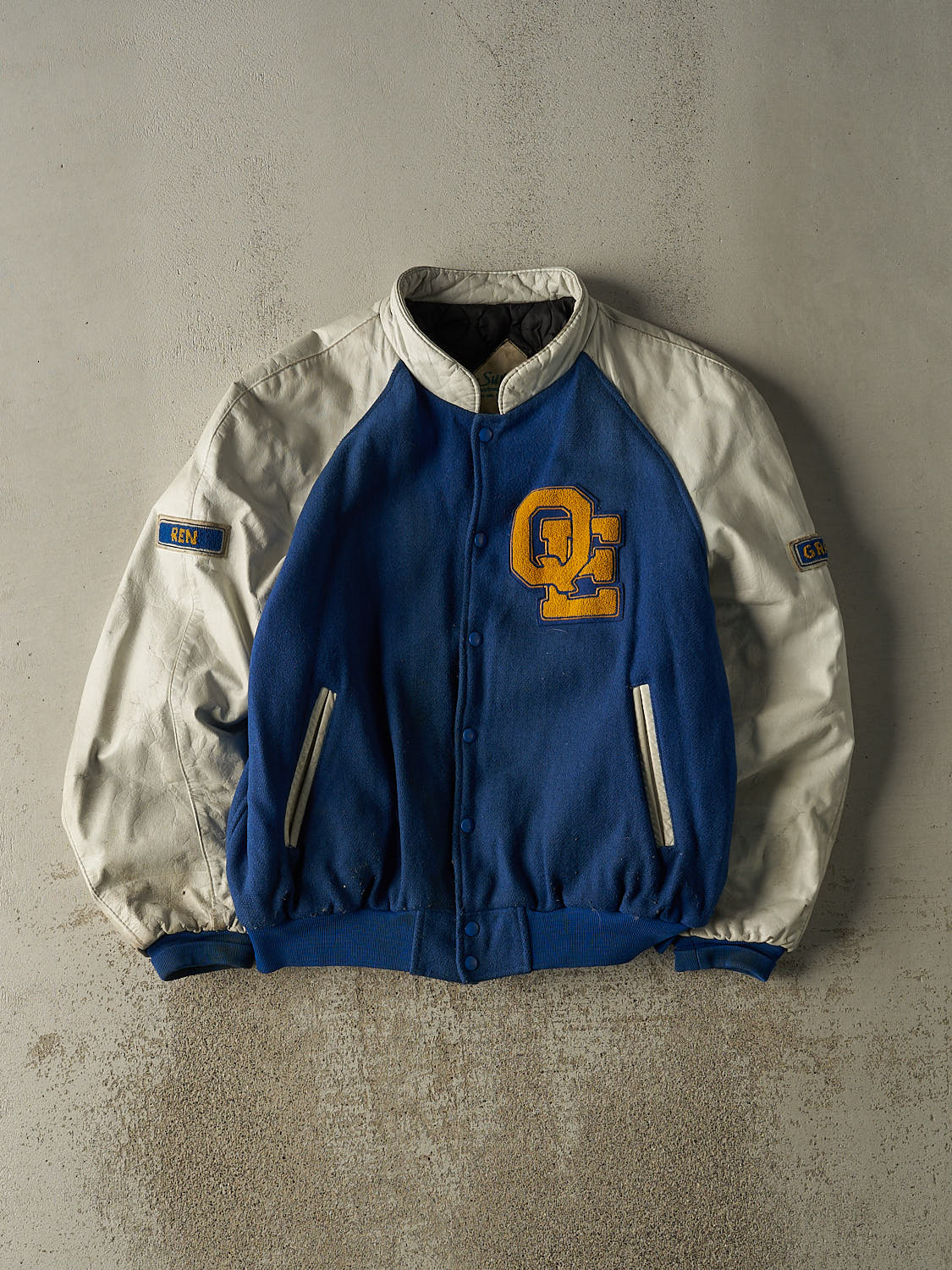 Vintage 94' Blue & White Embroidered Varsity Jacket (L/XL)