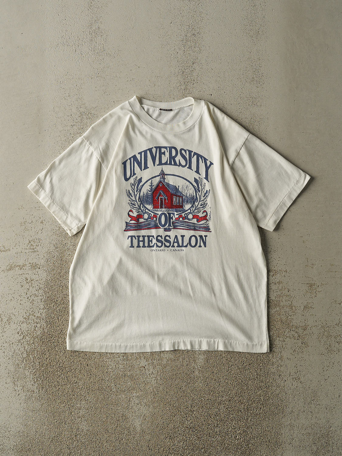 Vintage 90s White University of Thessalon Single Stitch Tee (M)