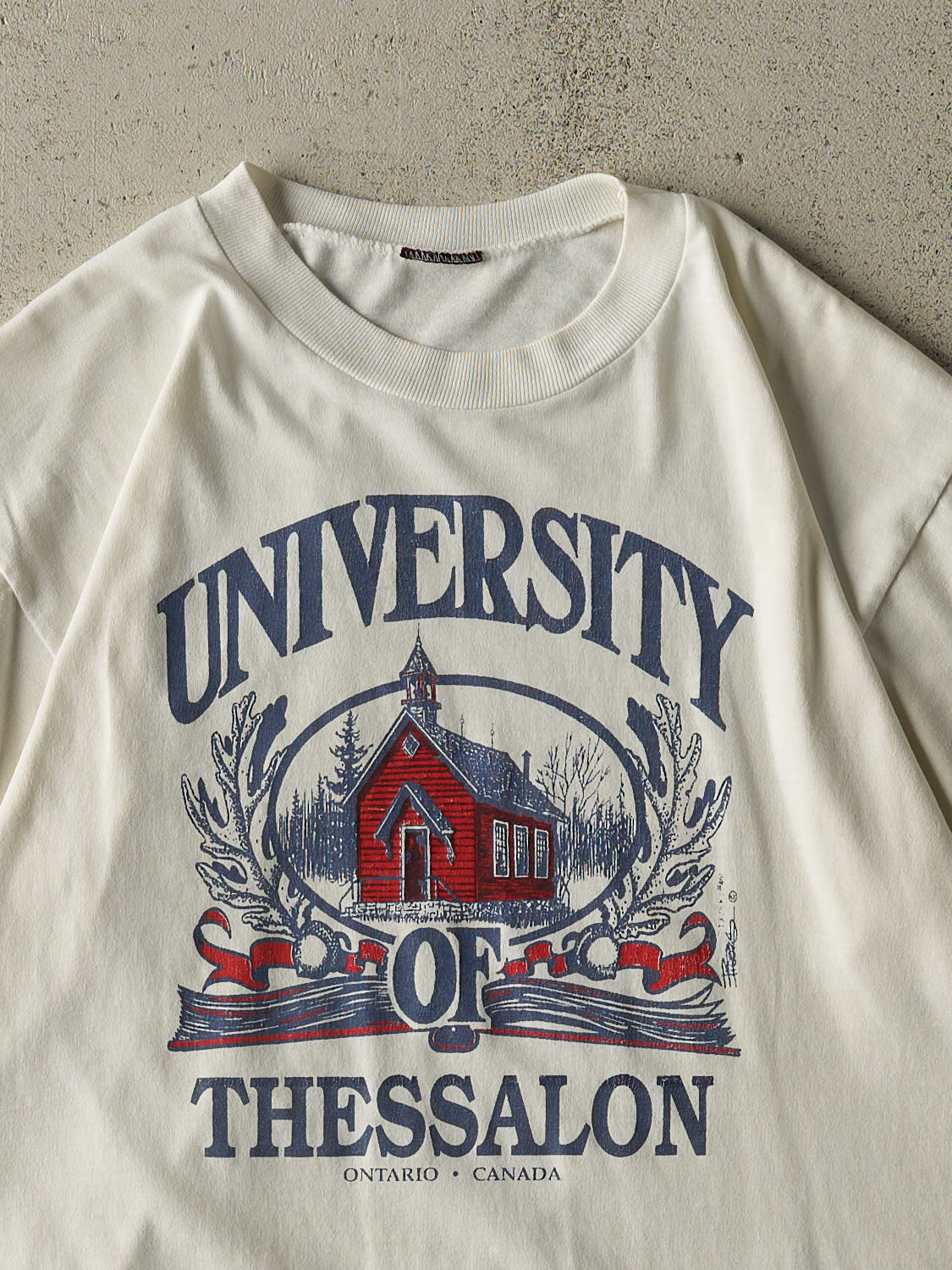 Vintage 90s White University of Thessalon Single Stitch Tee (M)