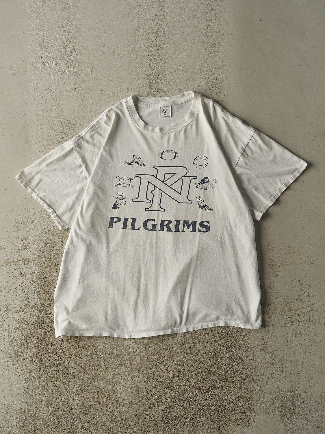 Vintage 90s White Varsity Pilgrims Single Stitch Tee (L/XL)