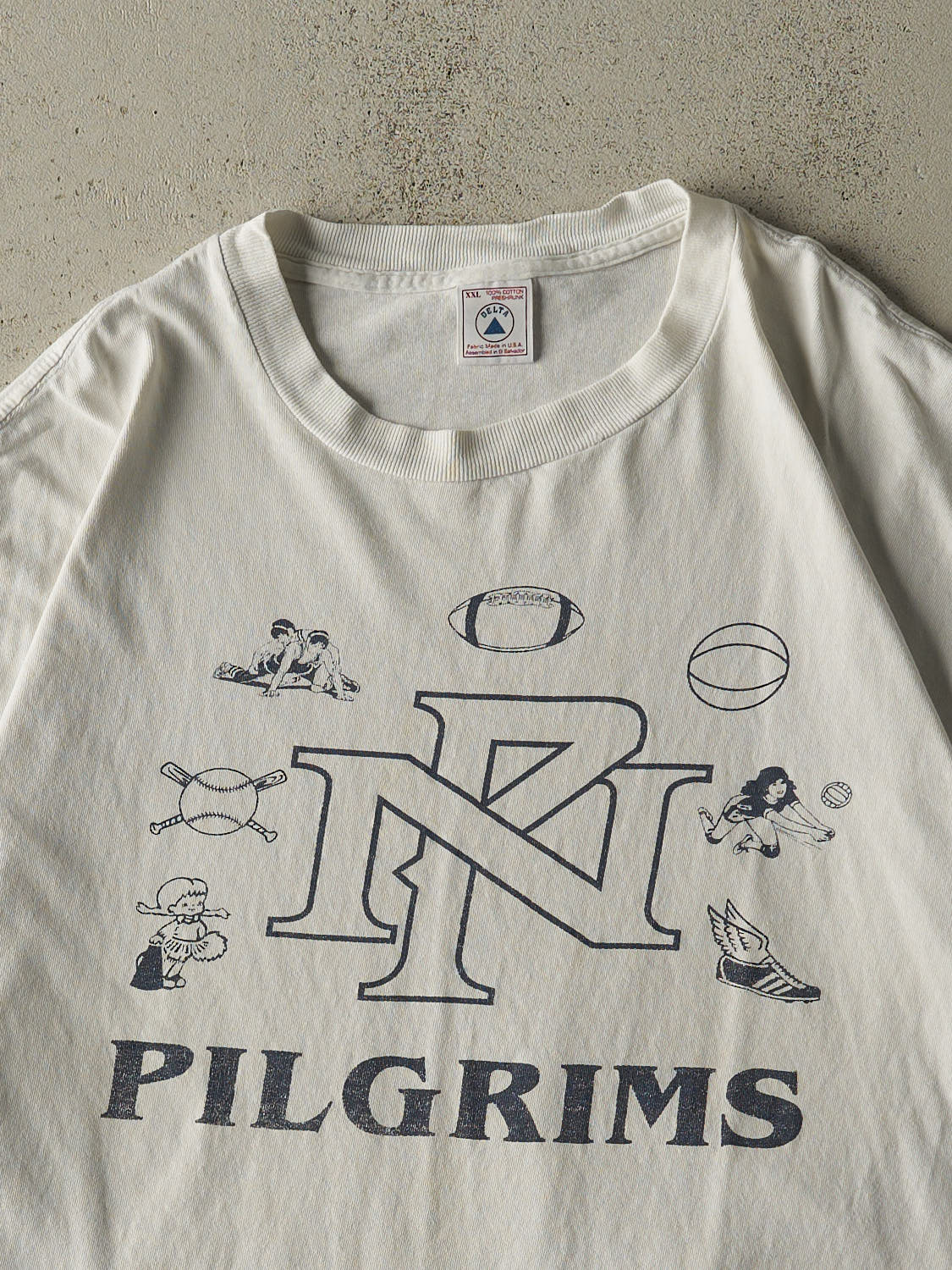 Vintage 90s White Varsity Pilgrims Single Stitch Tee (L/XL)