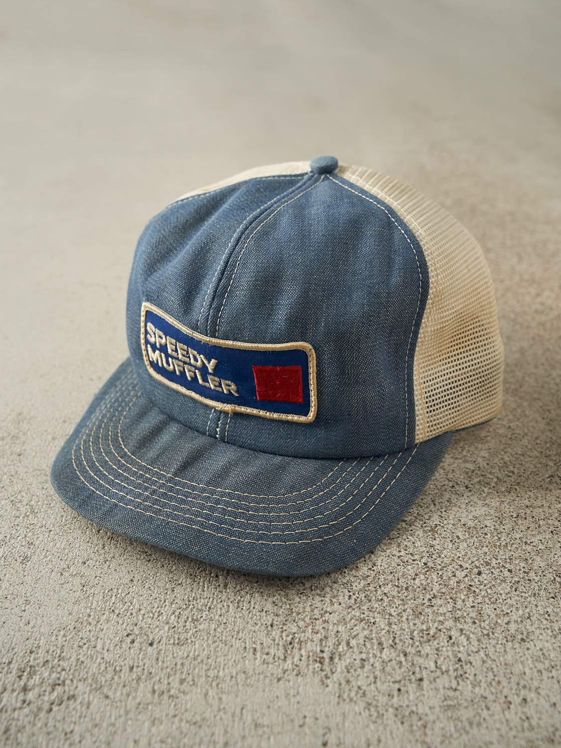 Vintage 80s Mid Wash Speedy Muffler Embroidered Trucker Hat (O/S)