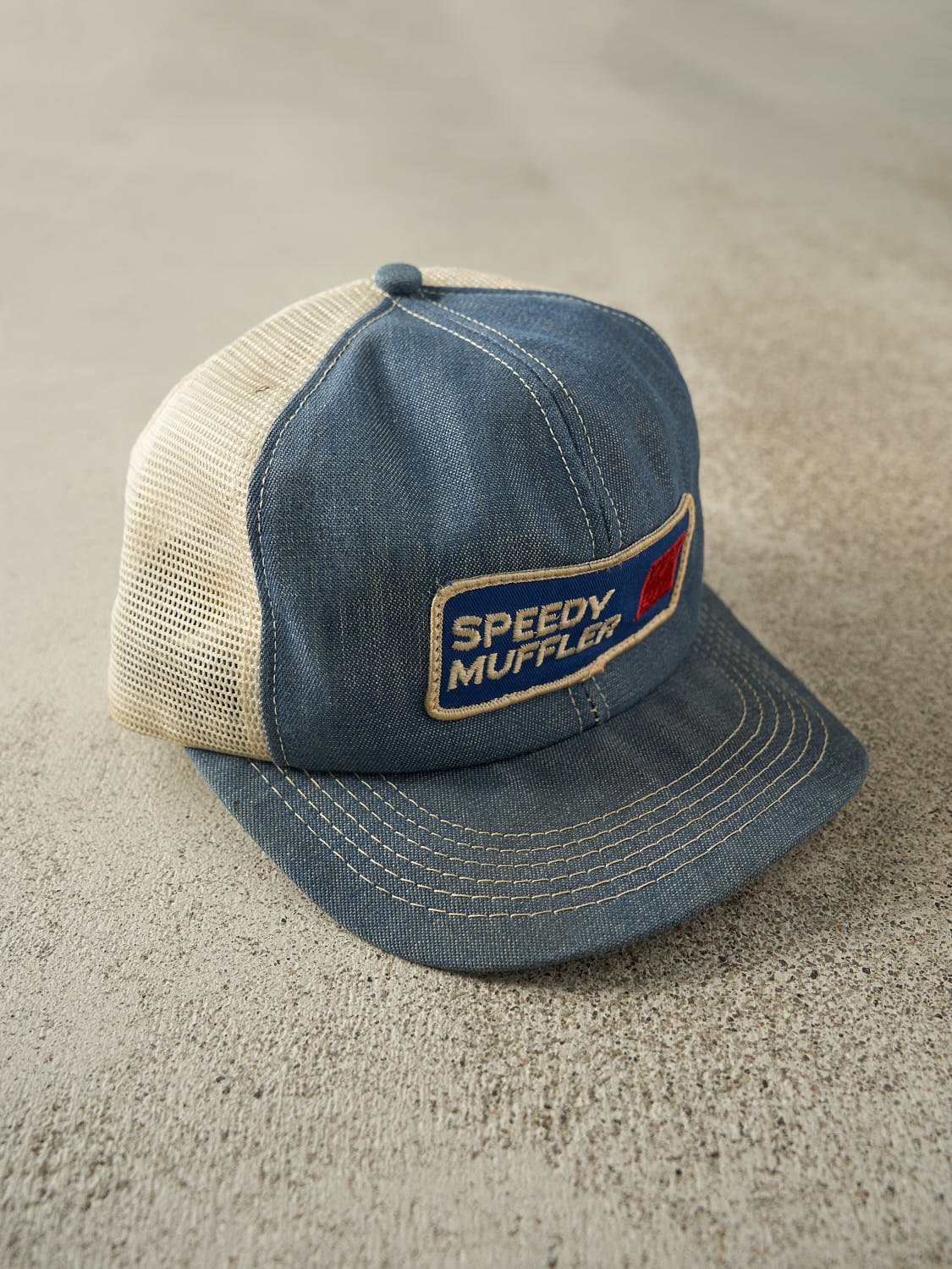 Vintage 80s Mid Wash Speedy Muffler Embroidered Trucker Hat (O/S)