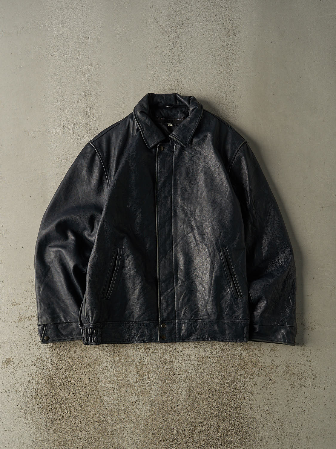 Vintage 90s Navy Blue Leather Jacket (L/XL)