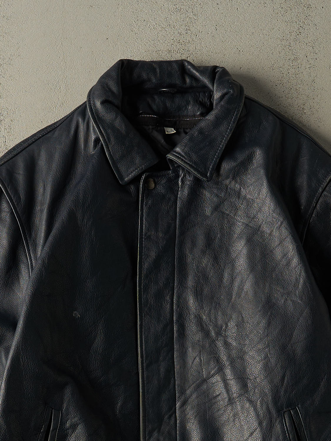 Vintage 90s Navy Blue Leather Jacket (L/XL)