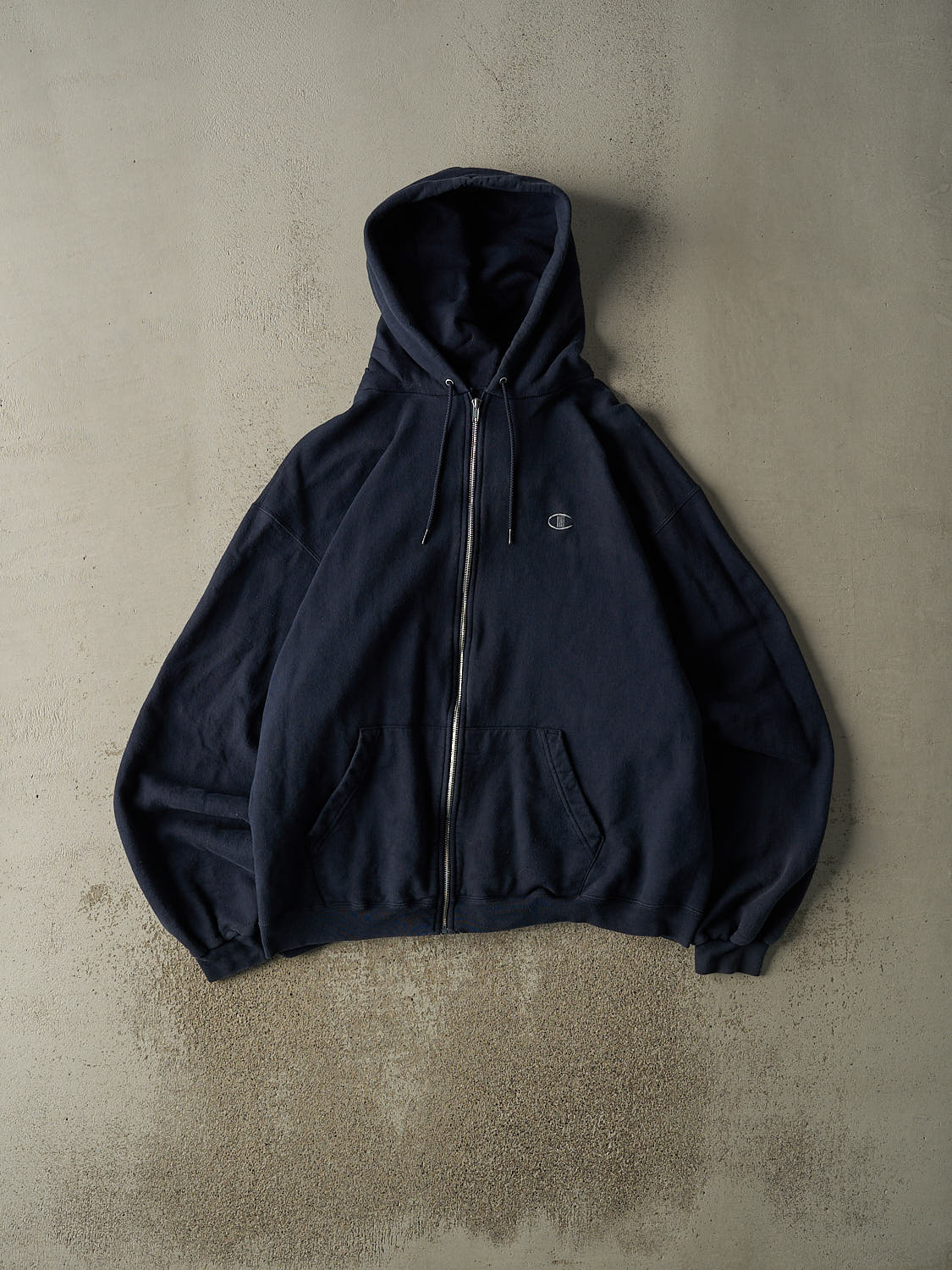 Vintage Y2K Navy Blue Champion Embroidered Zip Up Hoodie (XL/XXL)