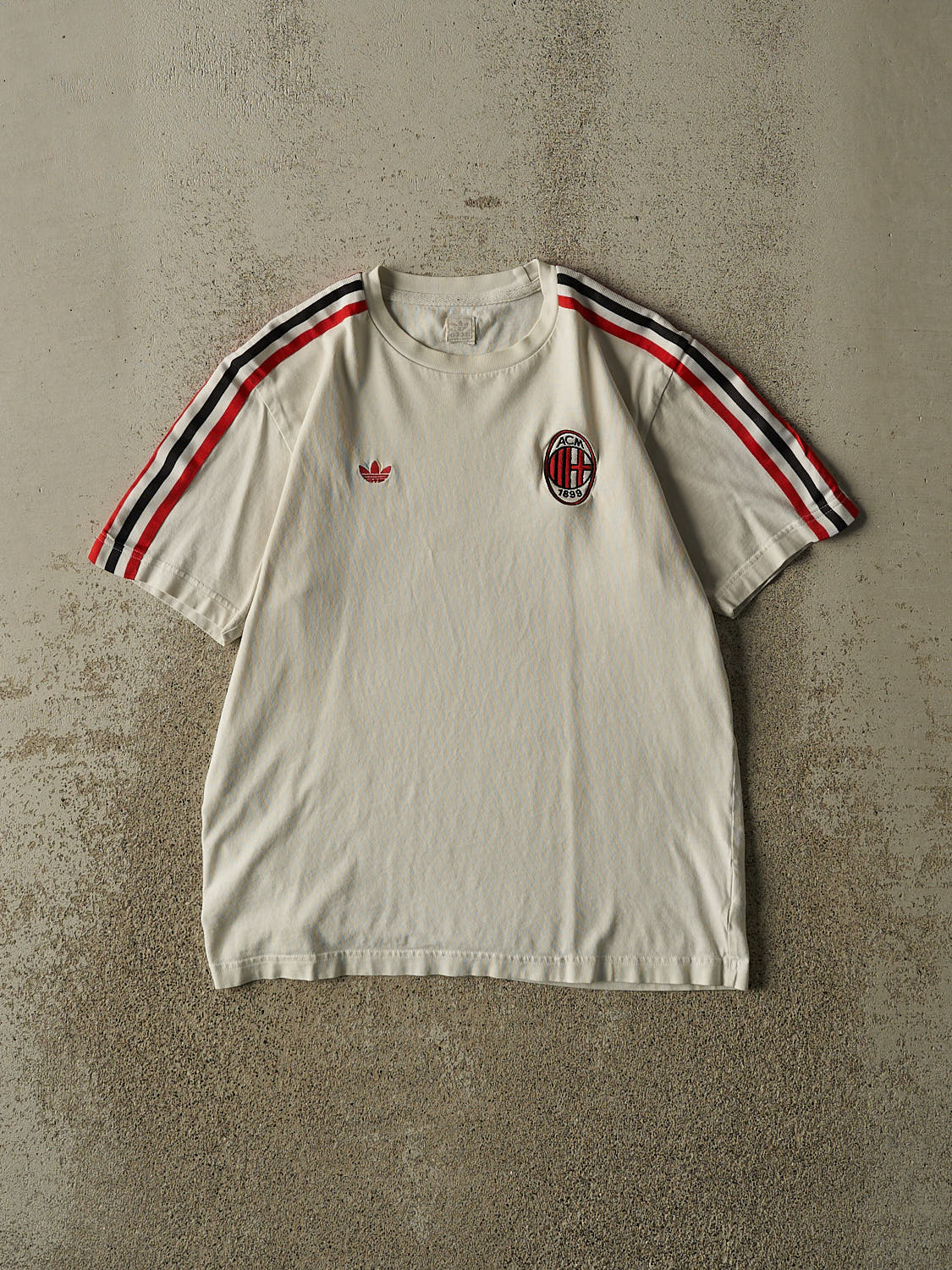 Vintage Y2K White AC Milan Adidas Embroidered Tee (S)