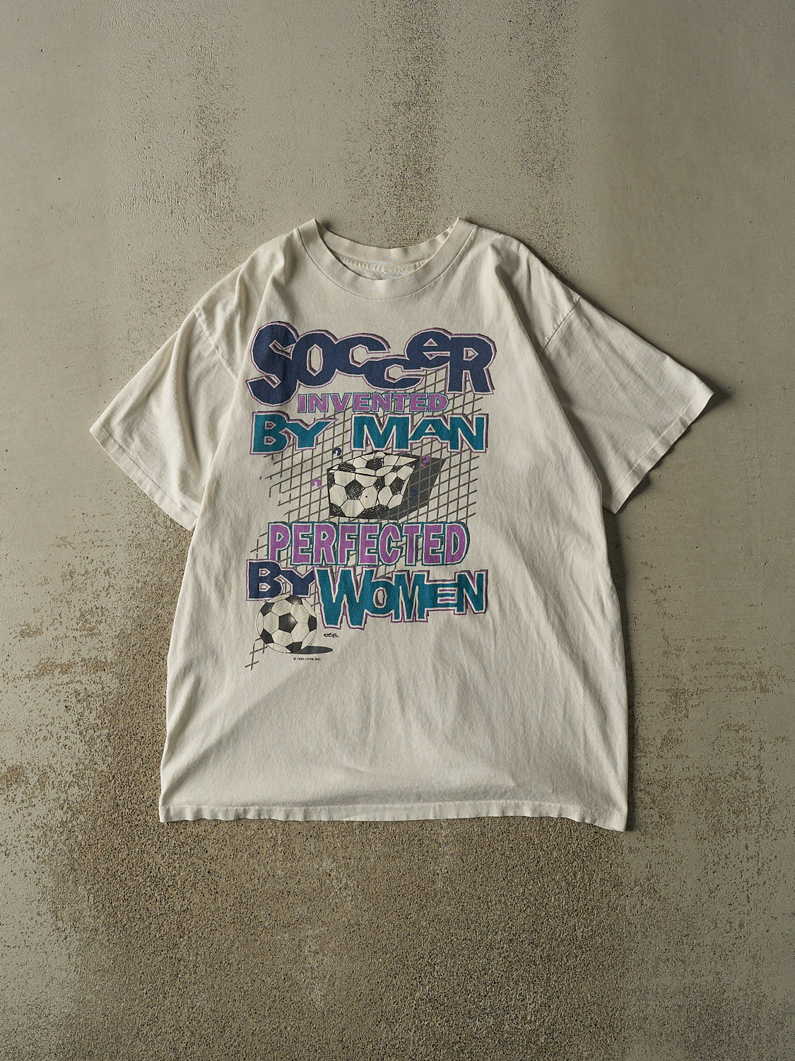 Vintage 95' Beige Soccer Slogan Single Stitch Tee (XL)