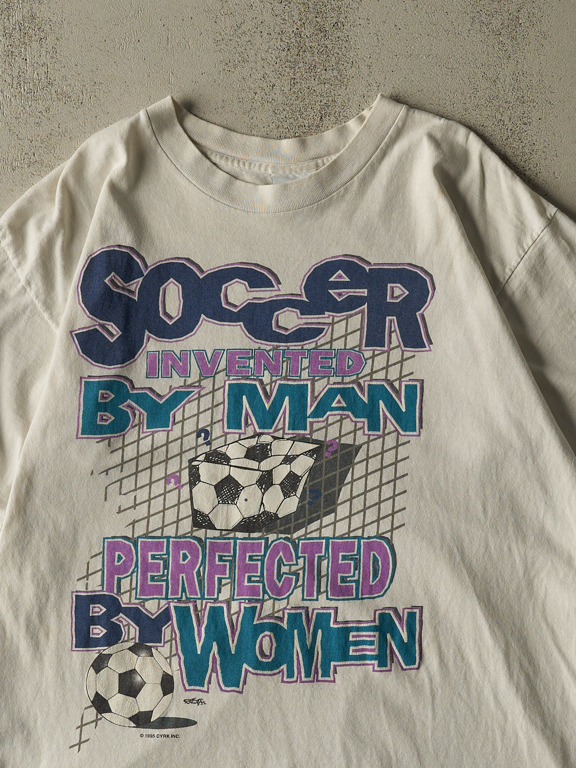 Vintage 95' Beige Soccer Slogan Single Stitch Tee (XL)