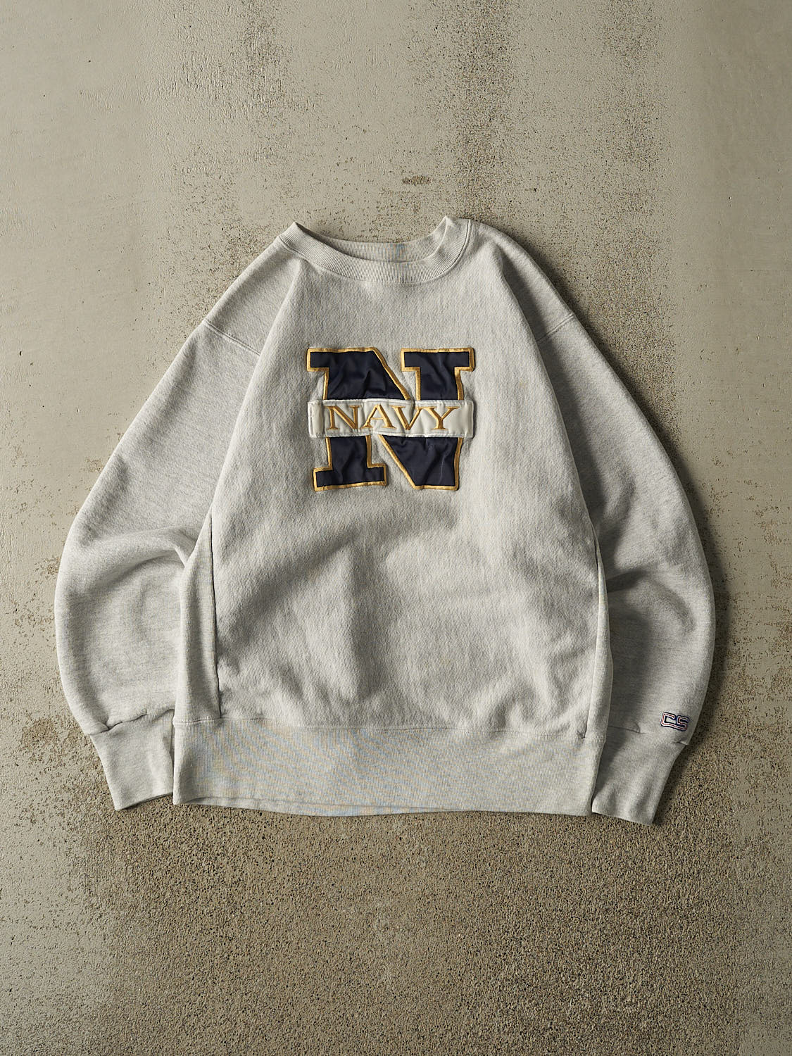 Vintage 90s Heather Grey US Navy Embroidered Crewneck (M)