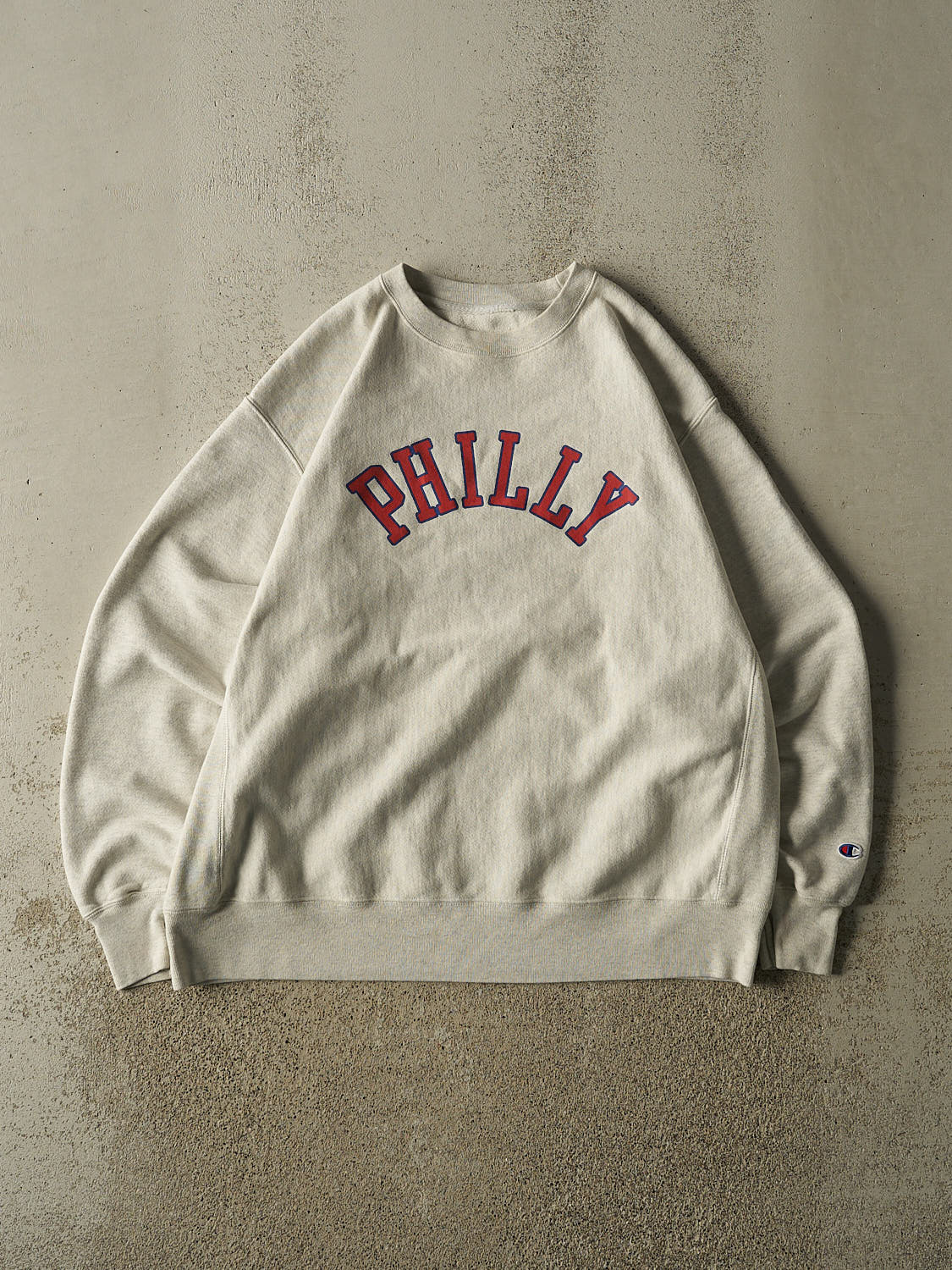 Vintage 90s Heather Grey Champion Reverse Weave Philly Crewneck (L/XL)