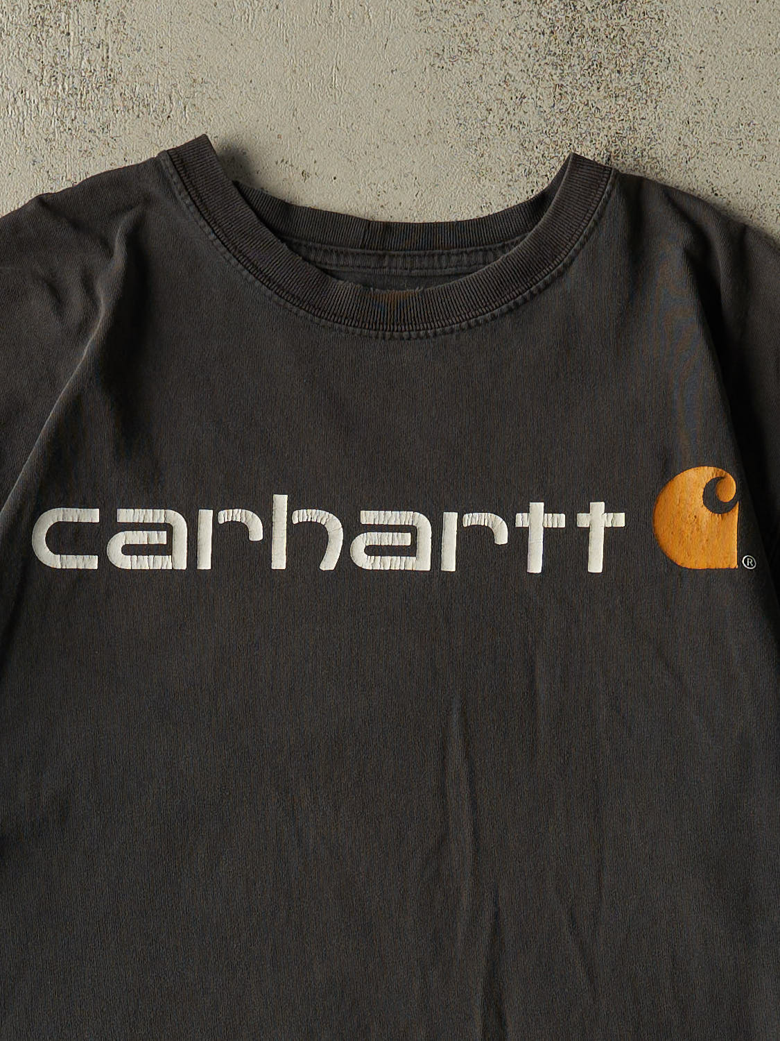 Vintage Y2K Faded Black Carhartt Logo Tee (XL)