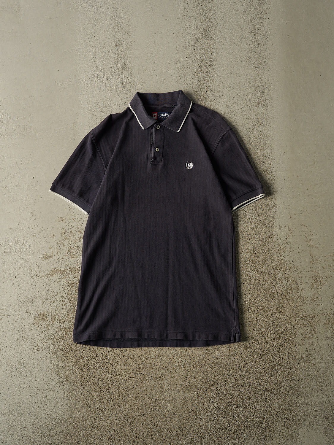 Vintage Y2K Navy Blue Chaps Embroidered Quarter Button Tee (M/L)