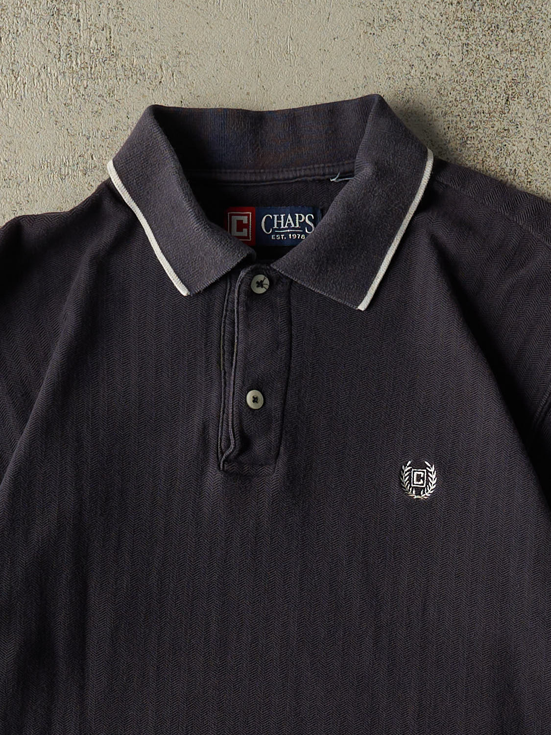 Vintage Y2K Navy Blue Chaps Embroidered Quarter Button Tee (M/L)