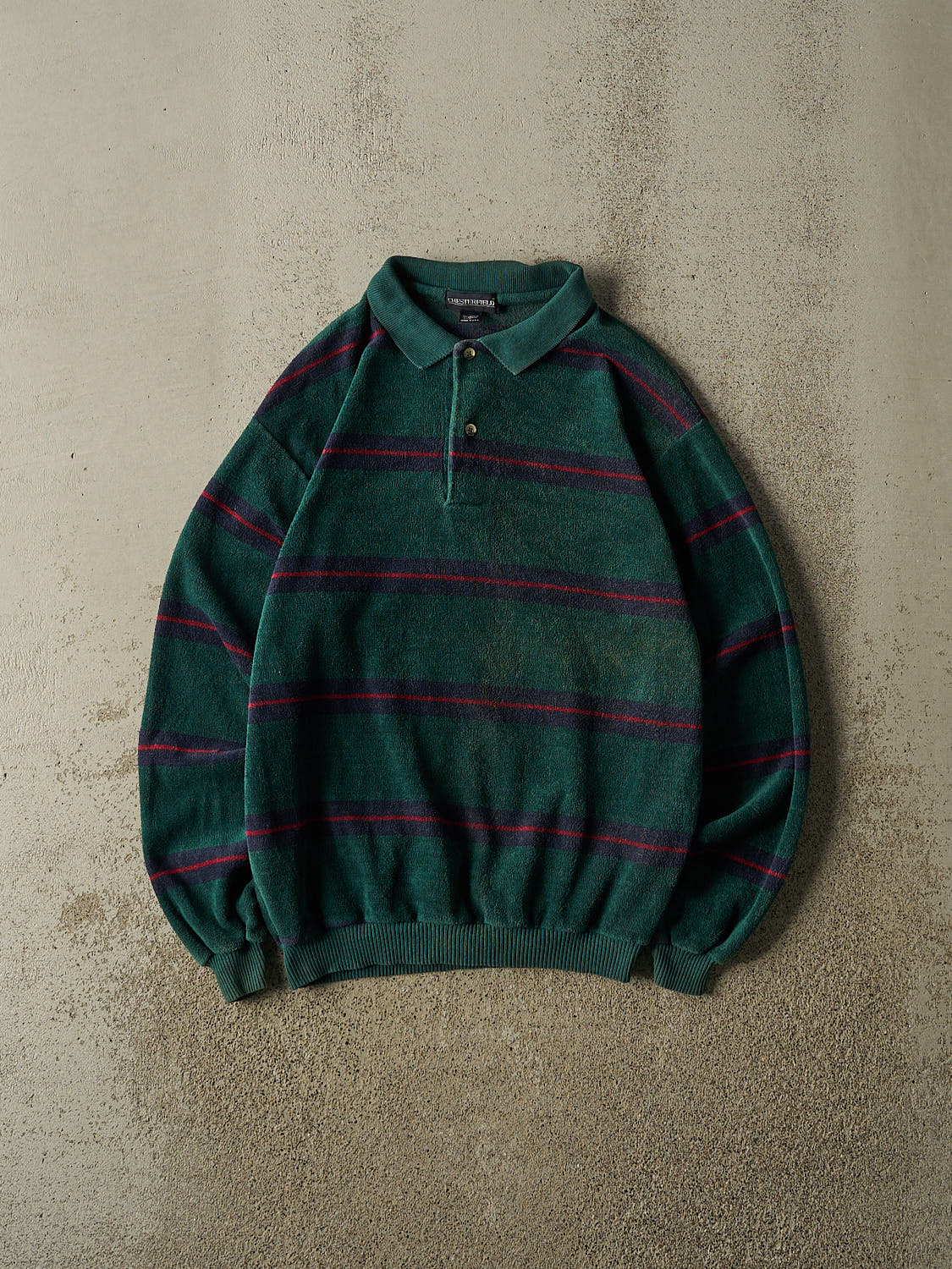 Vintage 90s Green Quarter Button Textured Long Sleeve (M)