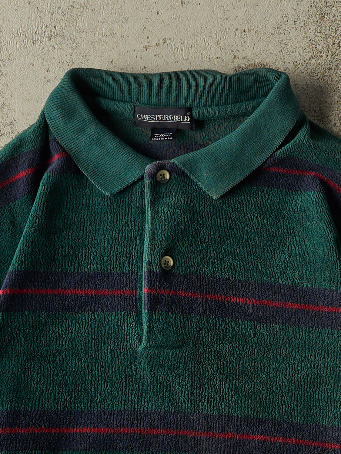 Vintage 90s Green Quarter Button Textured Long Sleeve (M)