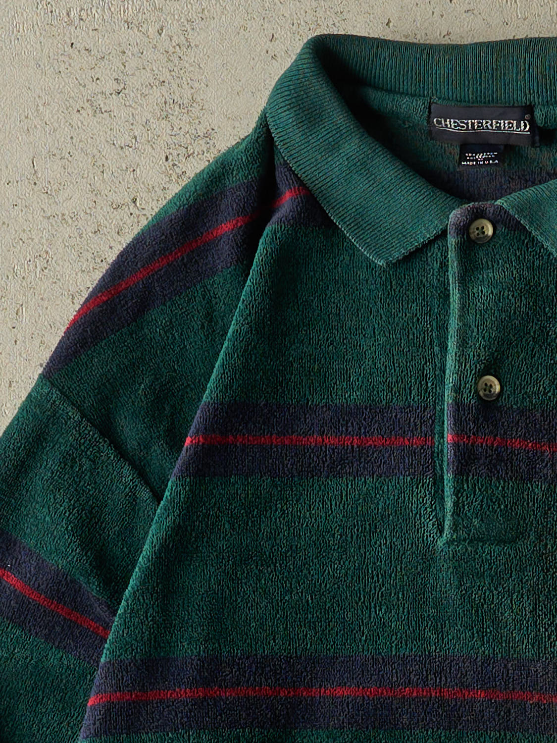 Vintage 90s Green Quarter Button Textured Long Sleeve (M)