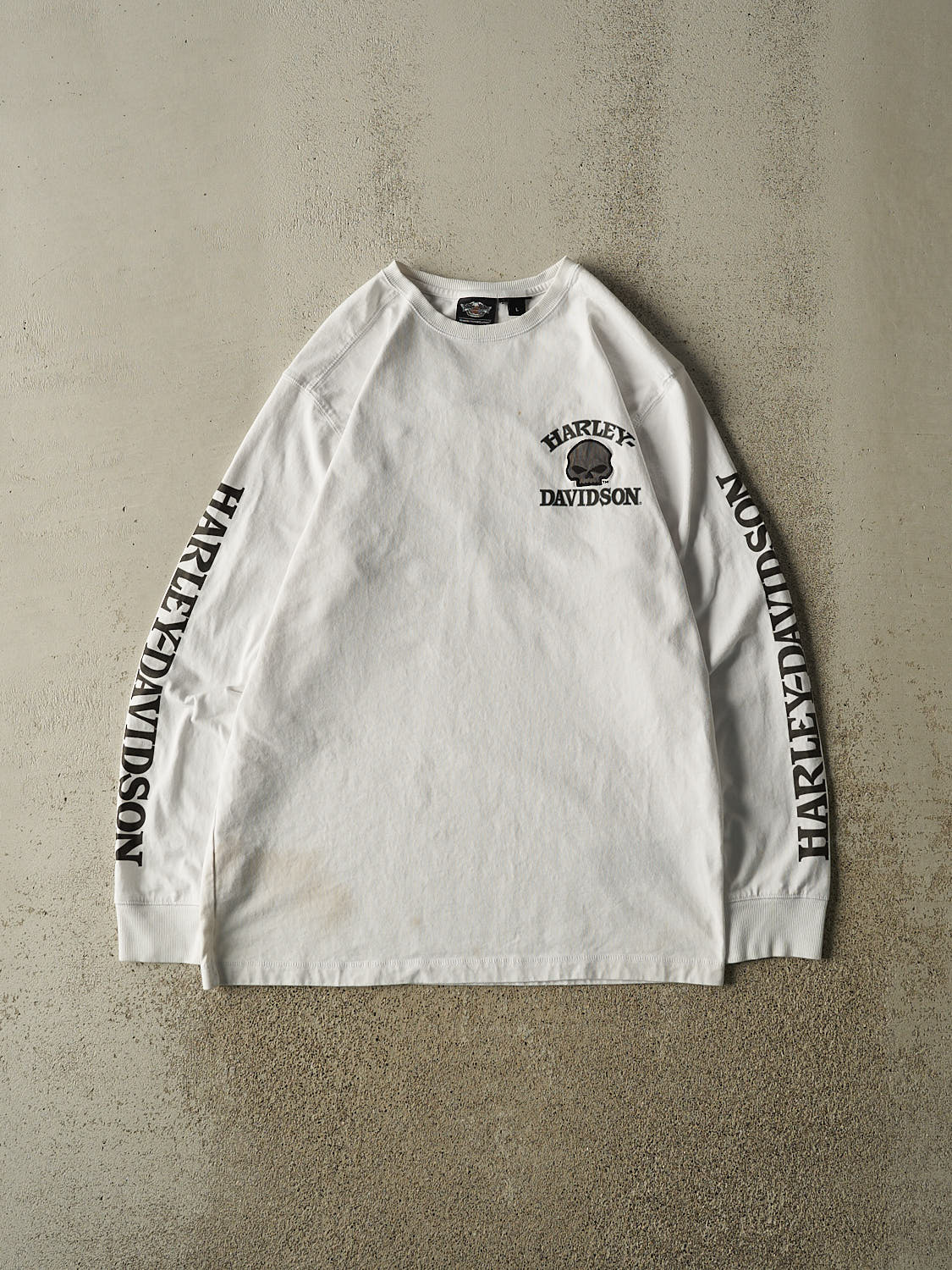 Vintage Y2K White Harley Davidson Long Sleeve (L/XL)