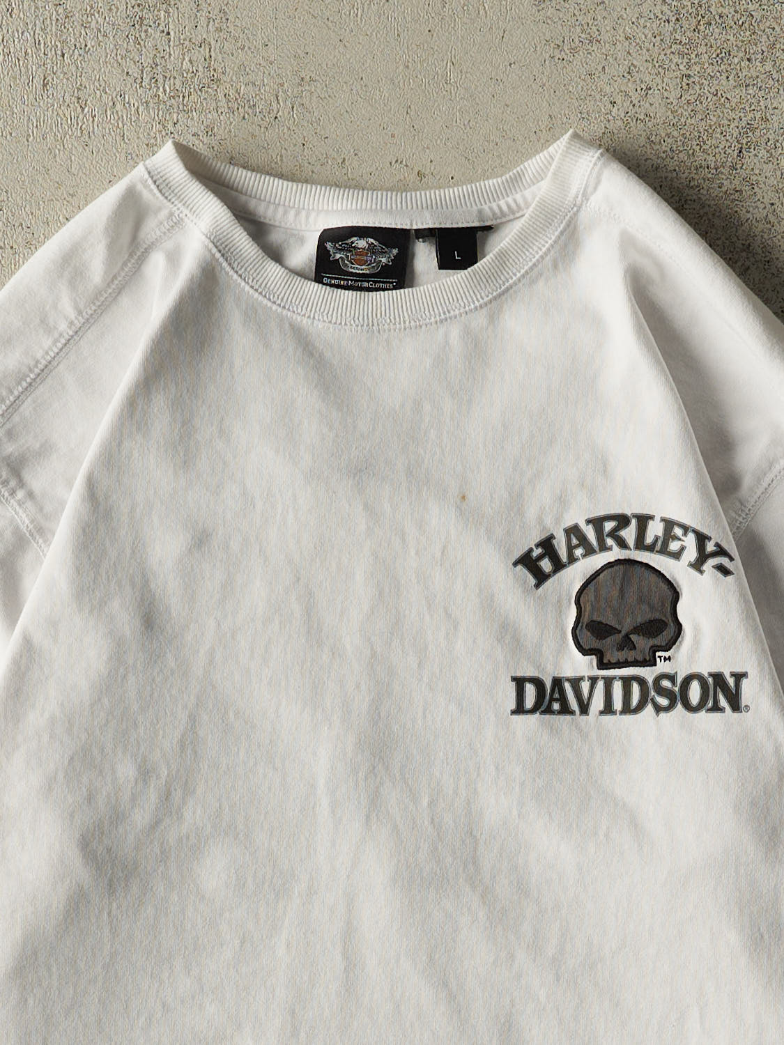 Vintage Y2K White Harley Davidson Long Sleeve (L/XL)
