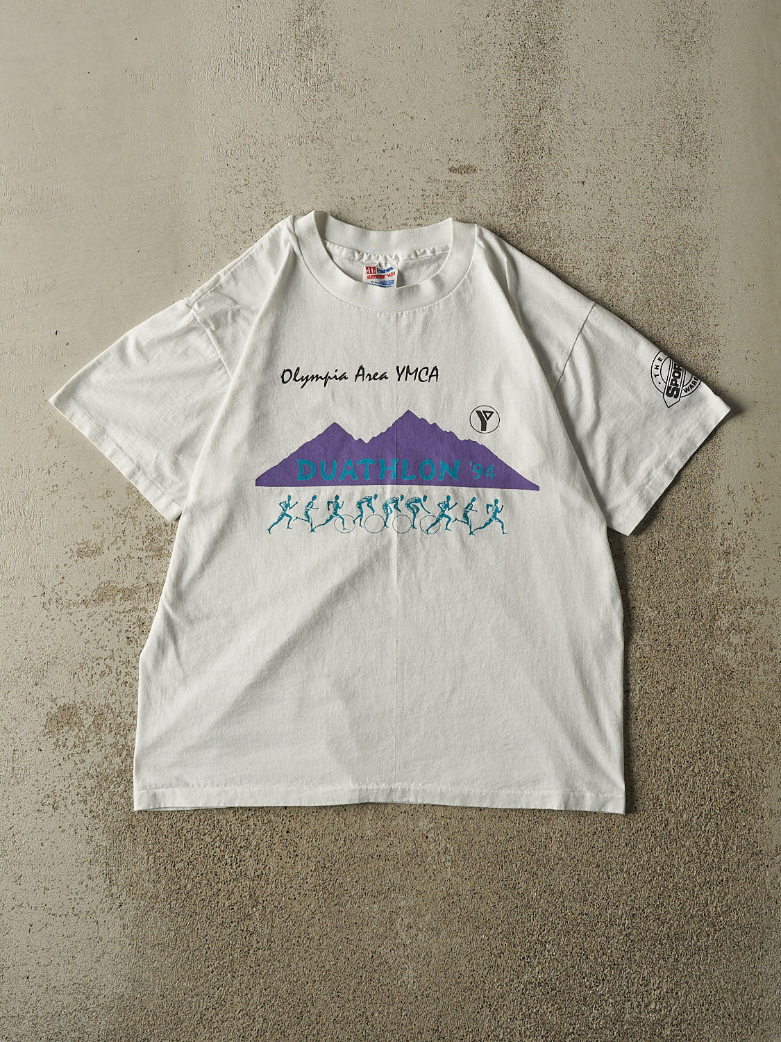 Vintage 94' White YMCA Duathlon Single Stitch Tee (M)