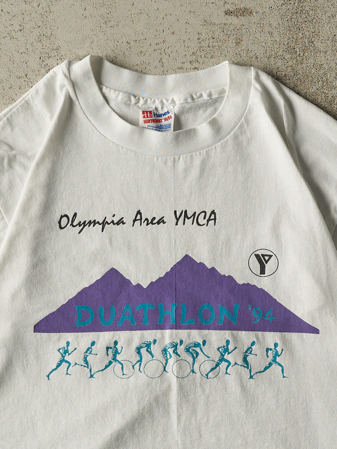 Vintage 94' White YMCA Duathlon Single Stitch Tee (M)