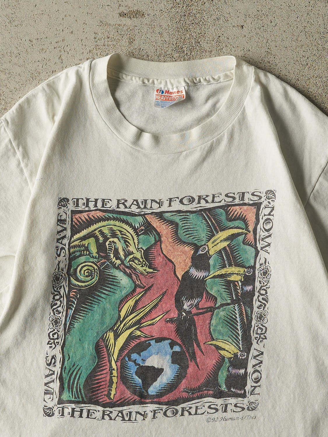 Vintage 92' White Save The Rainforests Art Single Stitch Tee (S/M)
