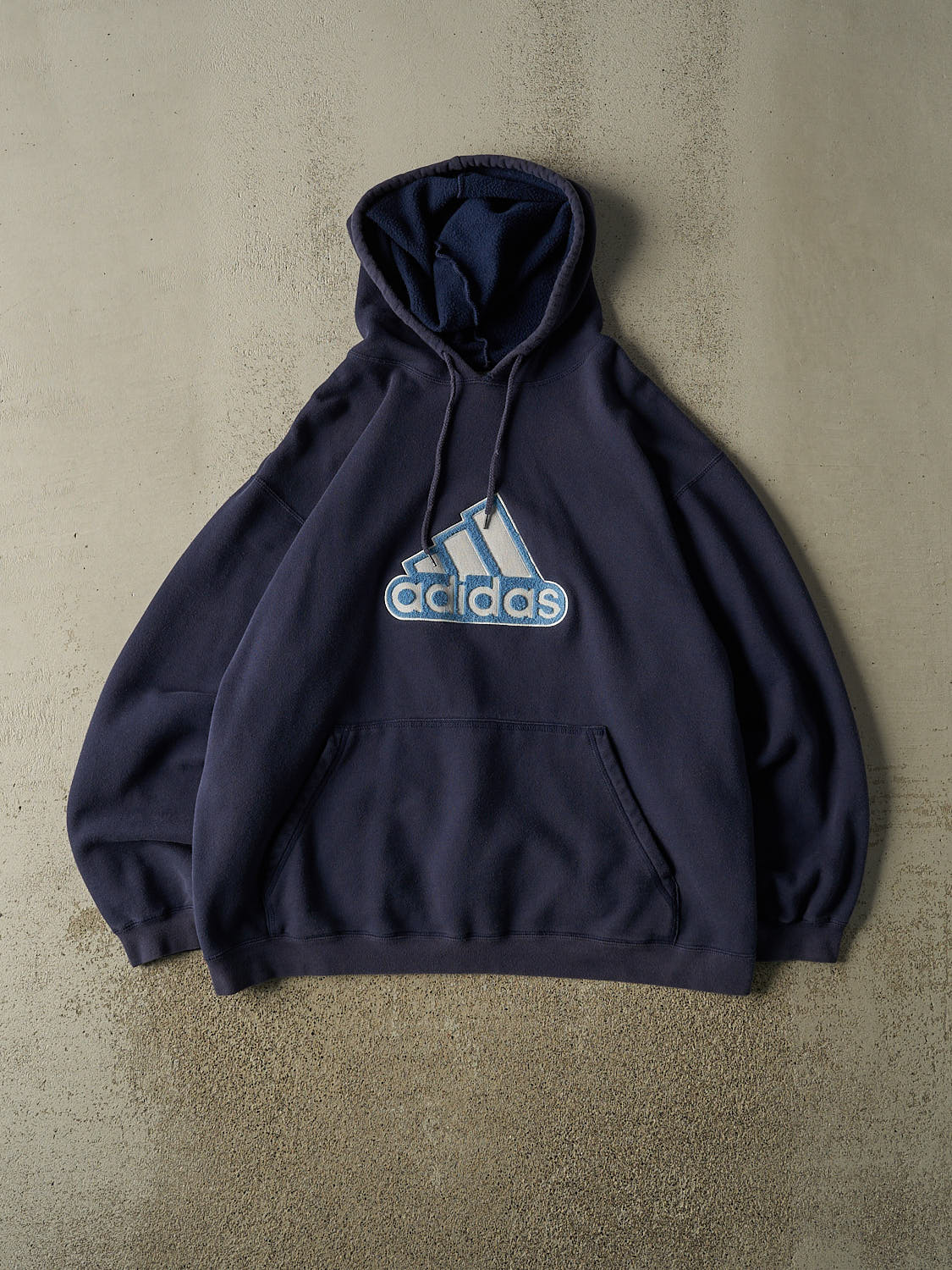 Vintage Y2K Navy Blue Adidas Chenille Embroidered Logo Hoodie (XL/XXL)