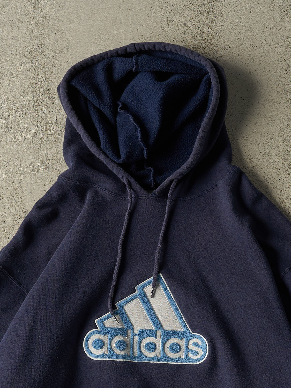 Vintage Y2K Navy Blue Adidas Chenille Embroidered Logo Hoodie (XL/XXL)