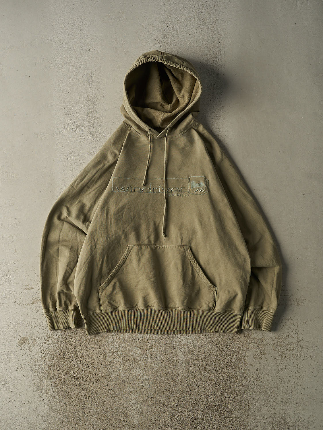 Vintage Y2K Washed Green Wind River Embroidered Hoodie (XL/XXL)
