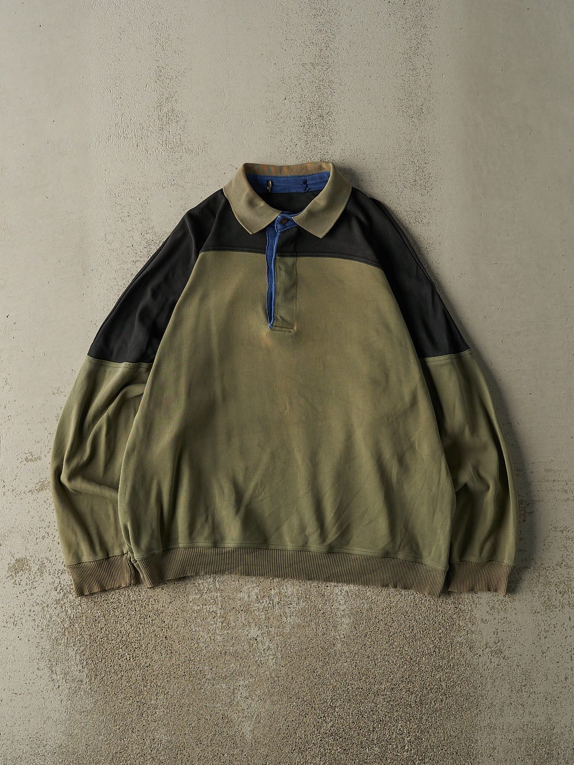 Vintage 90s Green & Black Quarter Button Sweater (L)