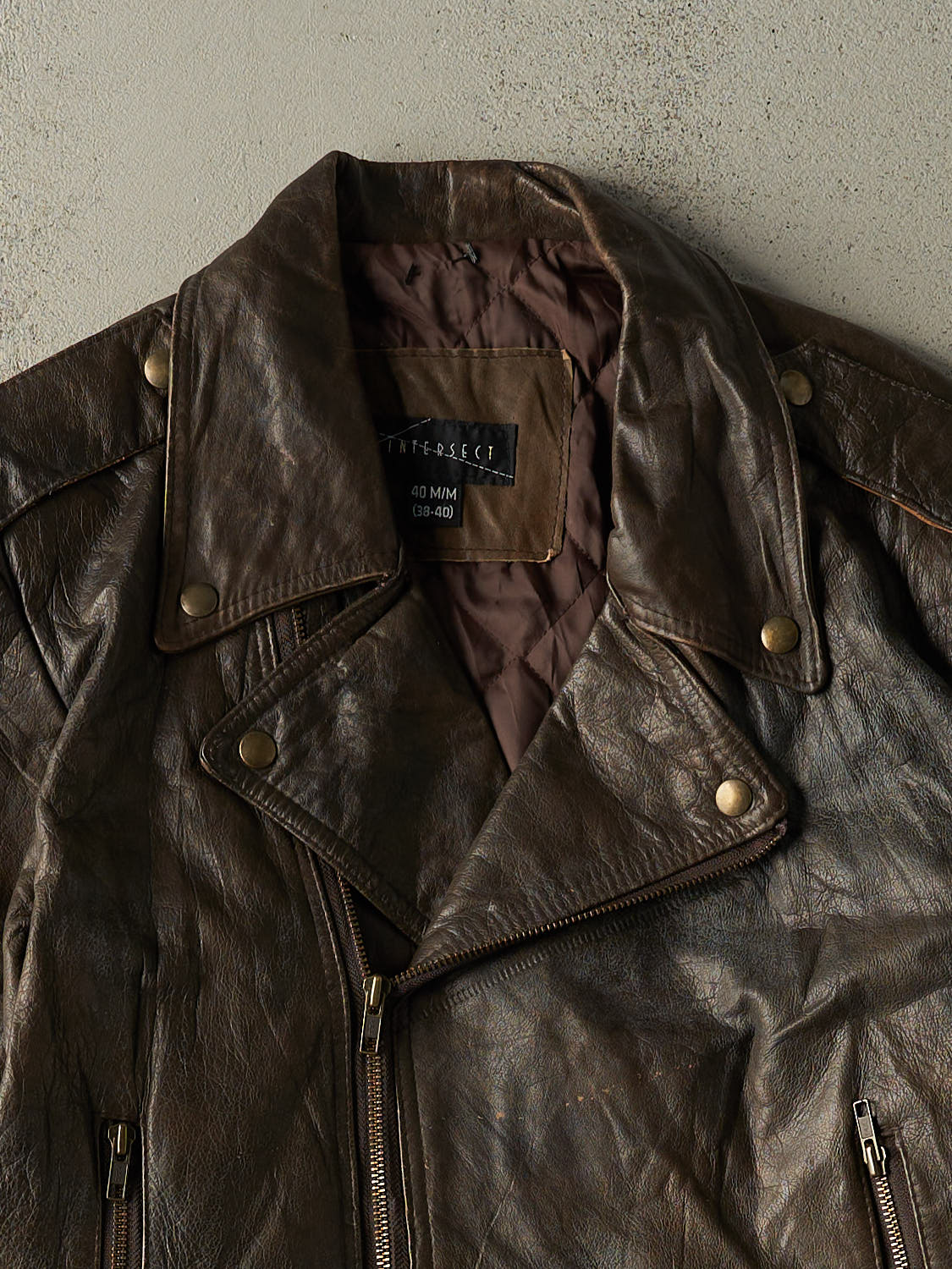 Vintage 90s Brown Biker Leather Jacket (S)