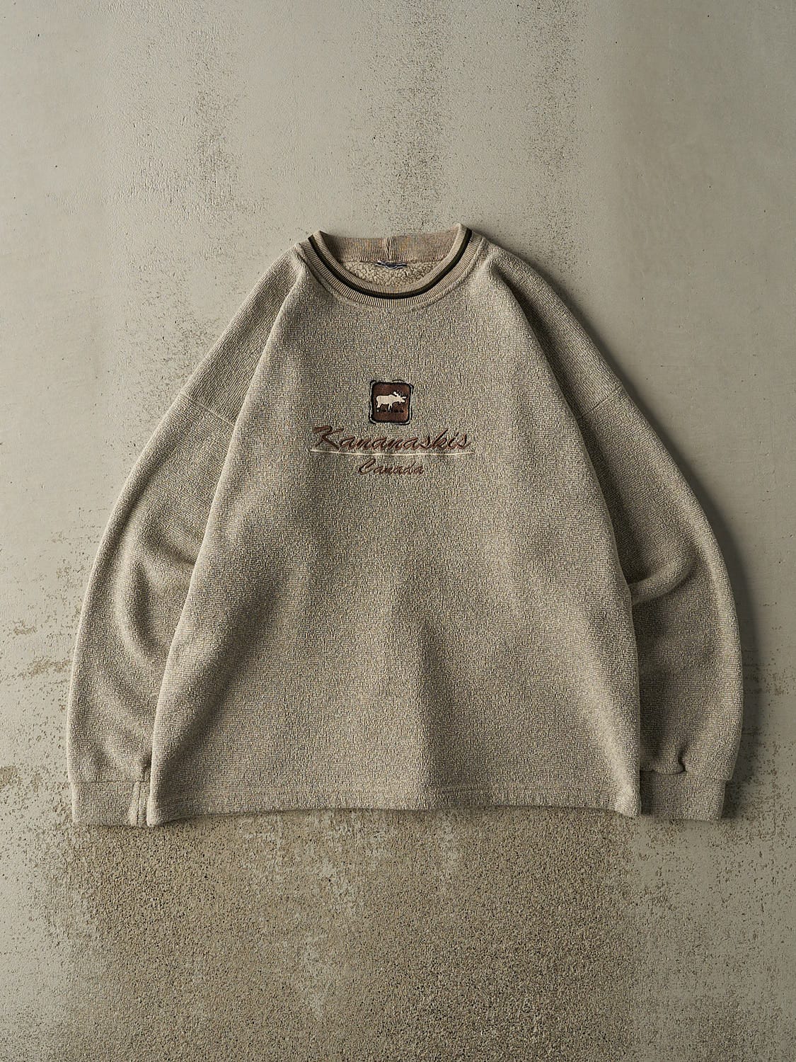 Vintage 90s Beige Kananaskis Canada Embroidered Crewneck (XL)