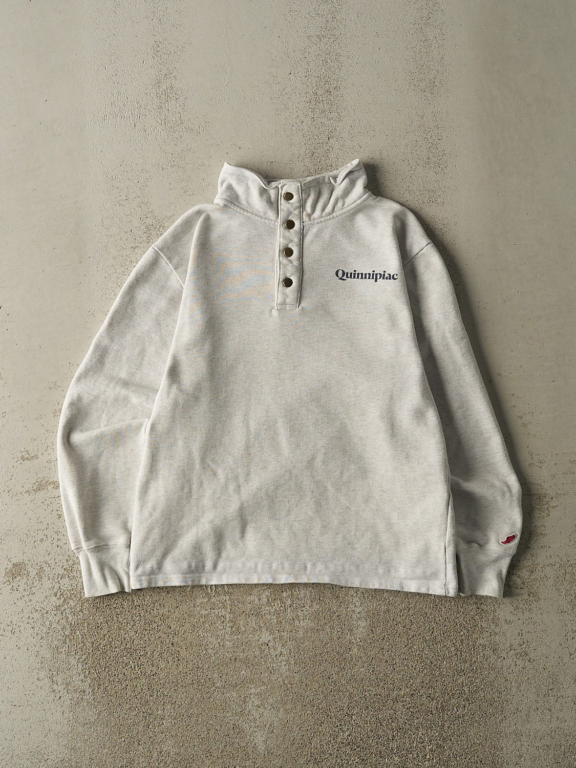 Vintage 90s Heather Grey Quarter Button Quinnipiac Embroidered Crewneck (S)