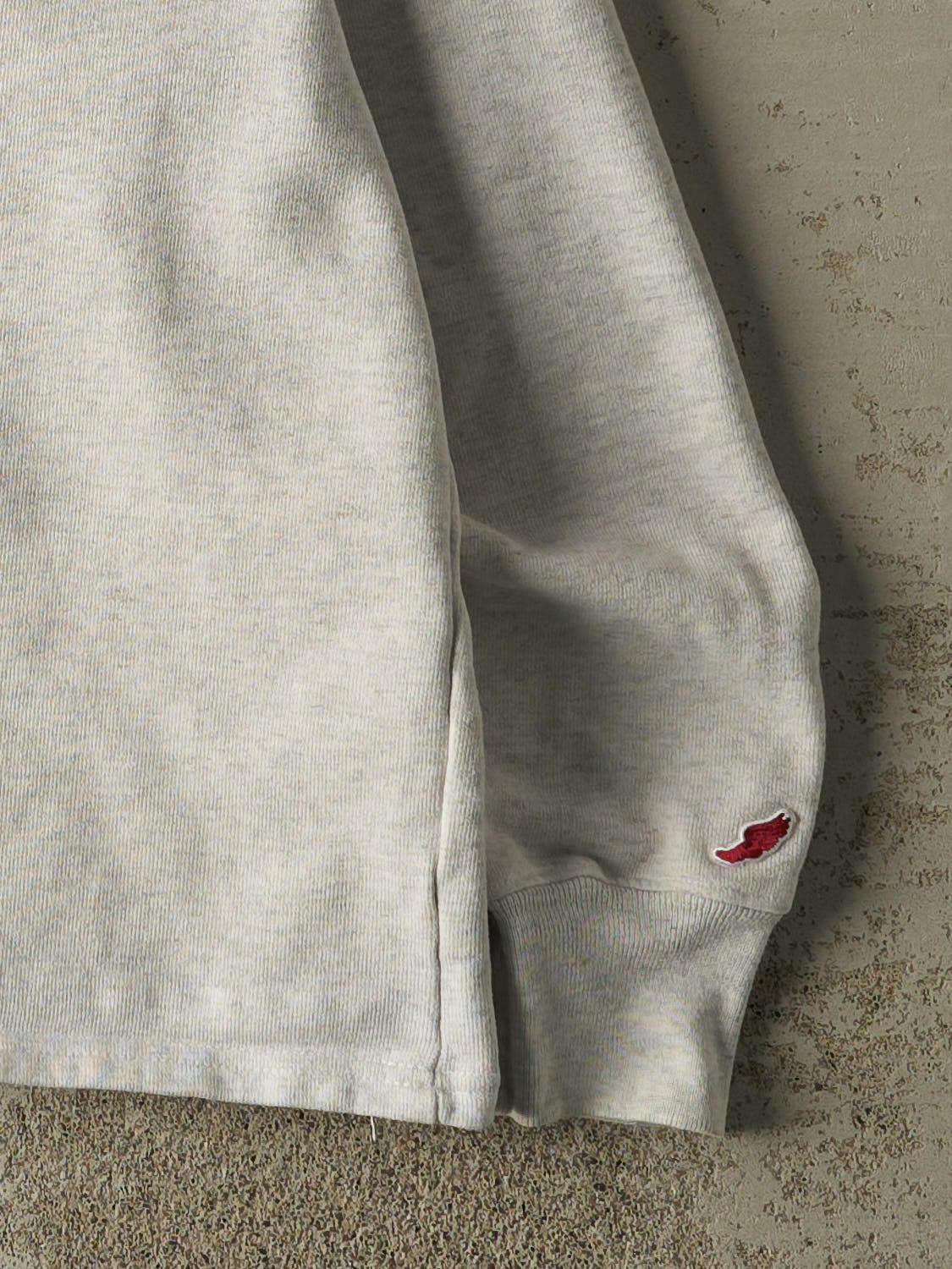 Vintage 90s Heather Grey Quarter Button Quinnipiac Embroidered Crewneck (S)