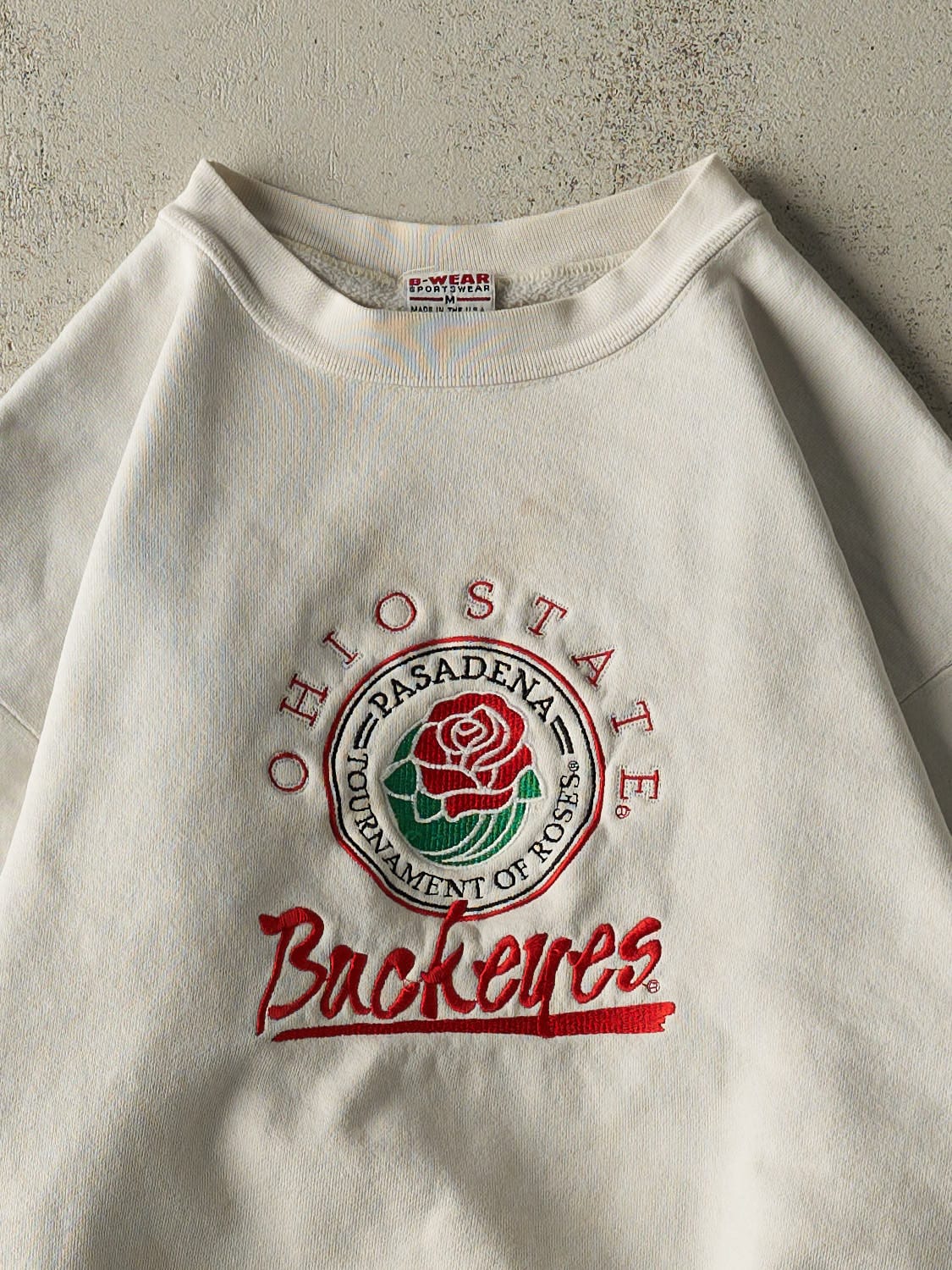 Vintage 80s White Ohio State University Rose Bowl Embroidered Crewneck (XS)