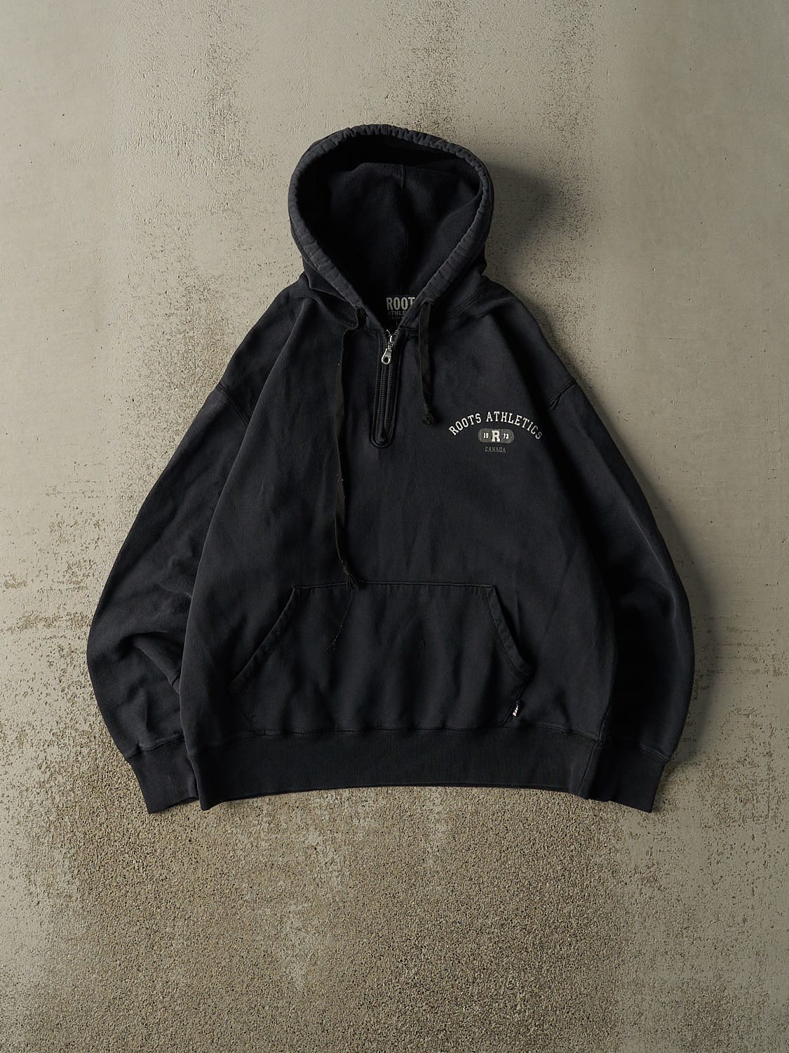 Vintage 90s Faded Black Roots Athletics Quarter Zip Hoodie (M)