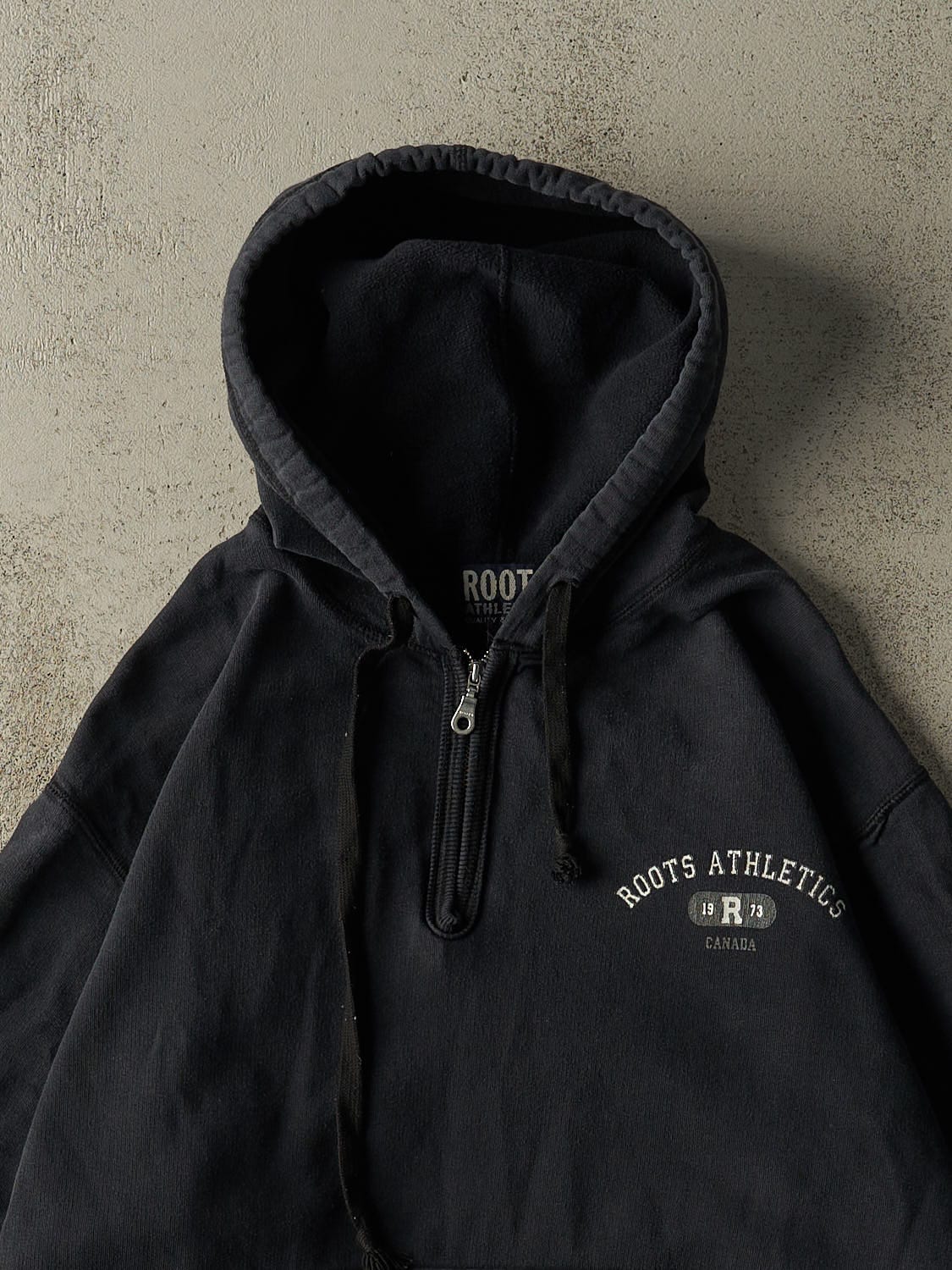 Vintage 90s Faded Black Roots Athletics Quarter Zip Hoodie (M)