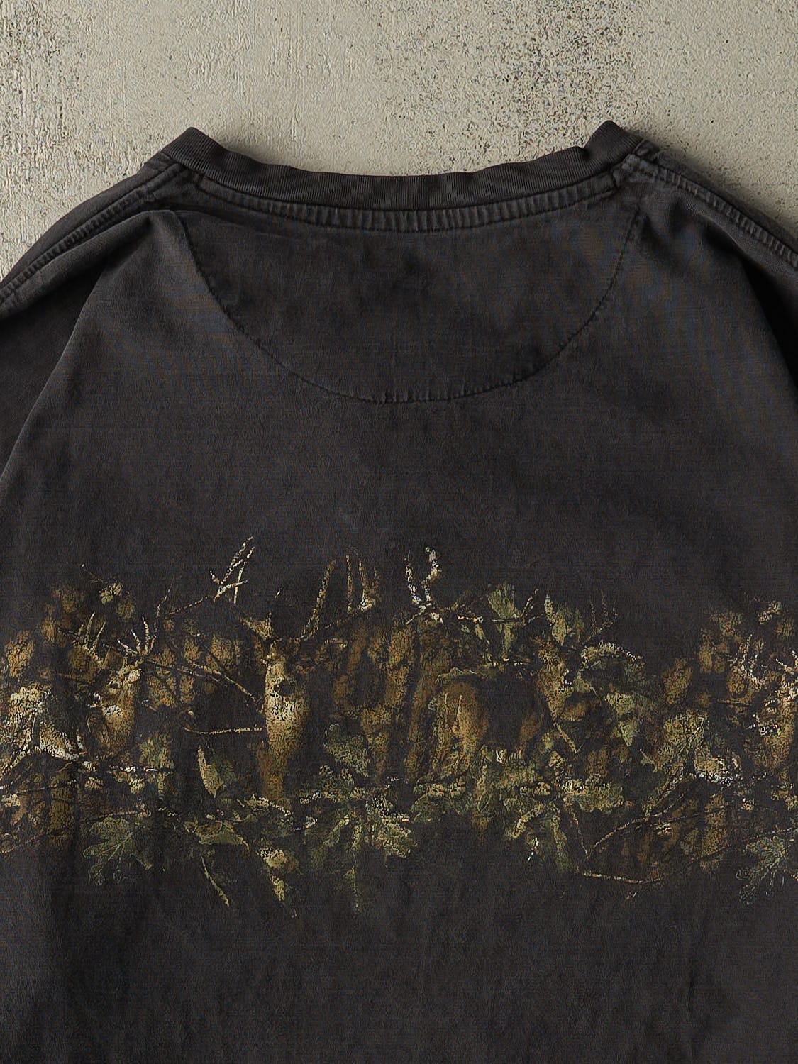 Vintage Y2K Faded Black Nature Quarter Button Long Sleeve (XXL)
