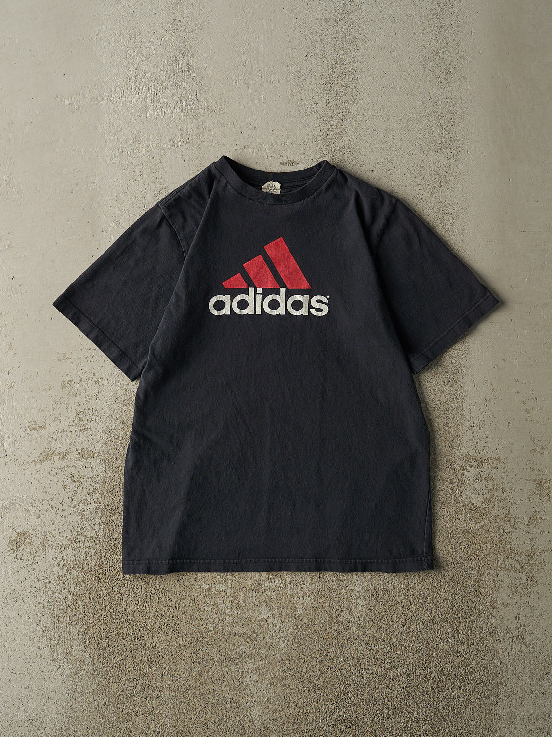 Vintage 90s Faded Black Adidas Logo Tee (S/M)
