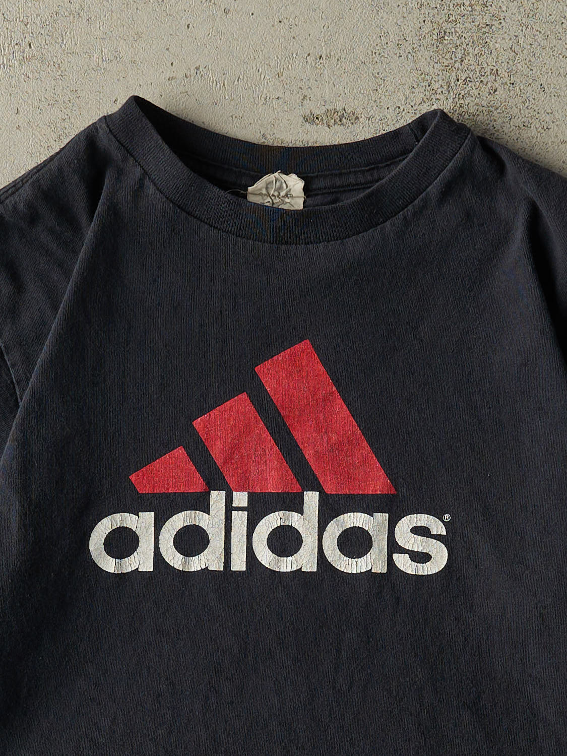 Vintage 90s Faded Black Adidas Logo Tee (S/M)